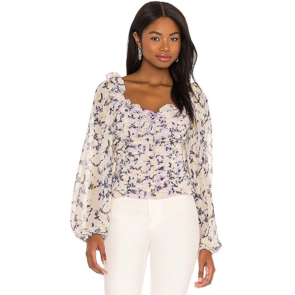 Free People Mabel Printed Blouse in Lilac Combo size Medium